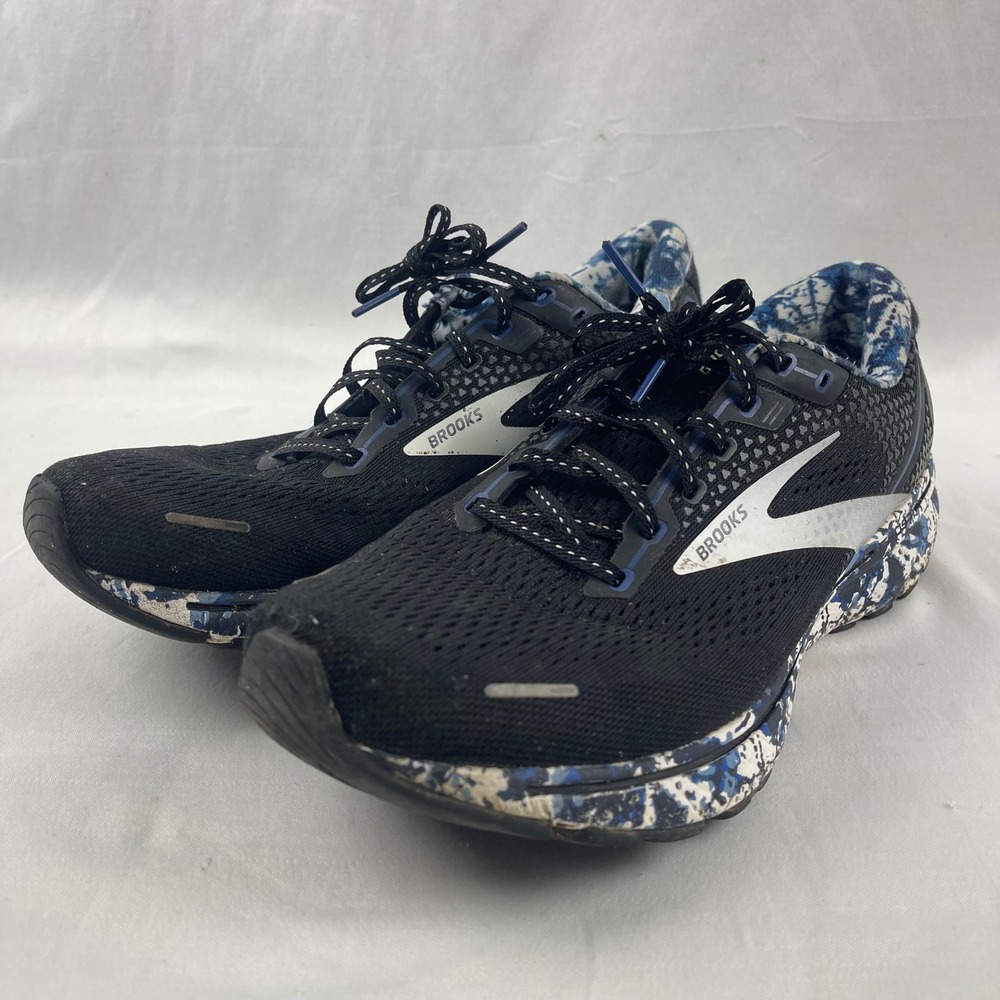 Brooks Ghost 14 Men 11 D Black Blue Marble DNA LOFT Running Shoes 1103691D062
